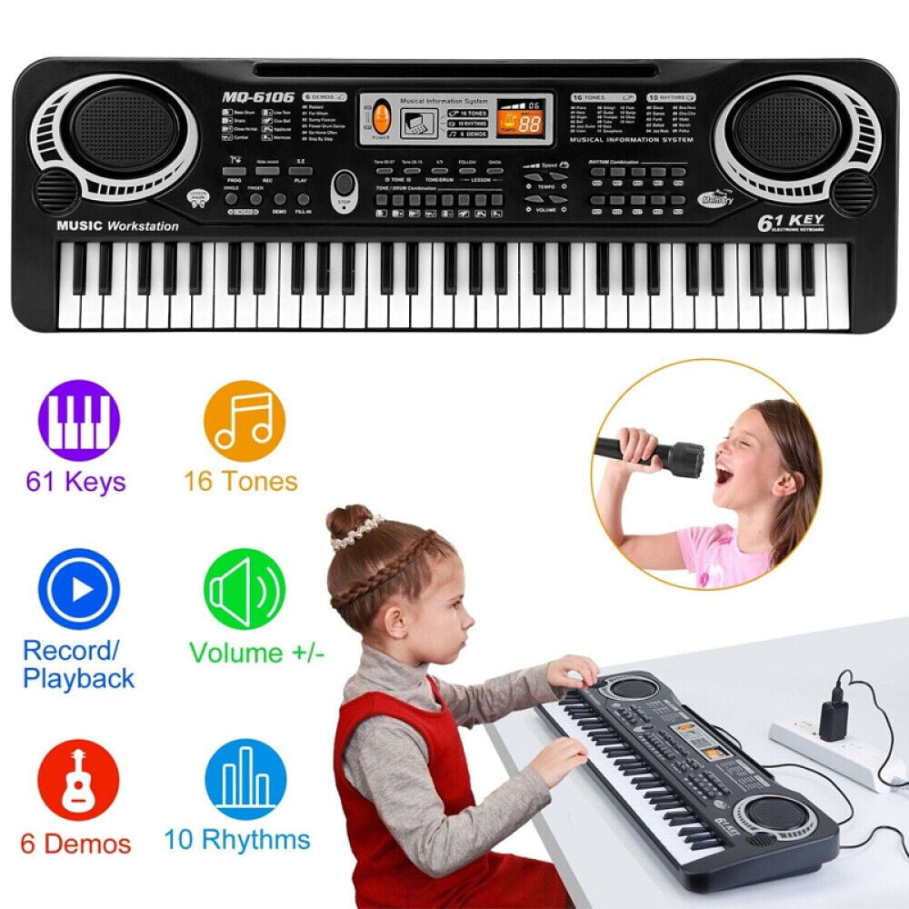 61 Key Digital Music Piano Keyboard for Kids,Portable Electronic Musical Instrument,Multi-function Keyboard with Microphone Gifts for Boys and Girls