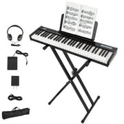 61-Key Digital Piano Keyboard   Portable, Semi-Weighted Electric Keyboard with 128 Tones, 128 Rhythms, 80 Sample Songs, Stand, Power Adapter, MIDI USB   Perfect for Beginners & Professionals, Black