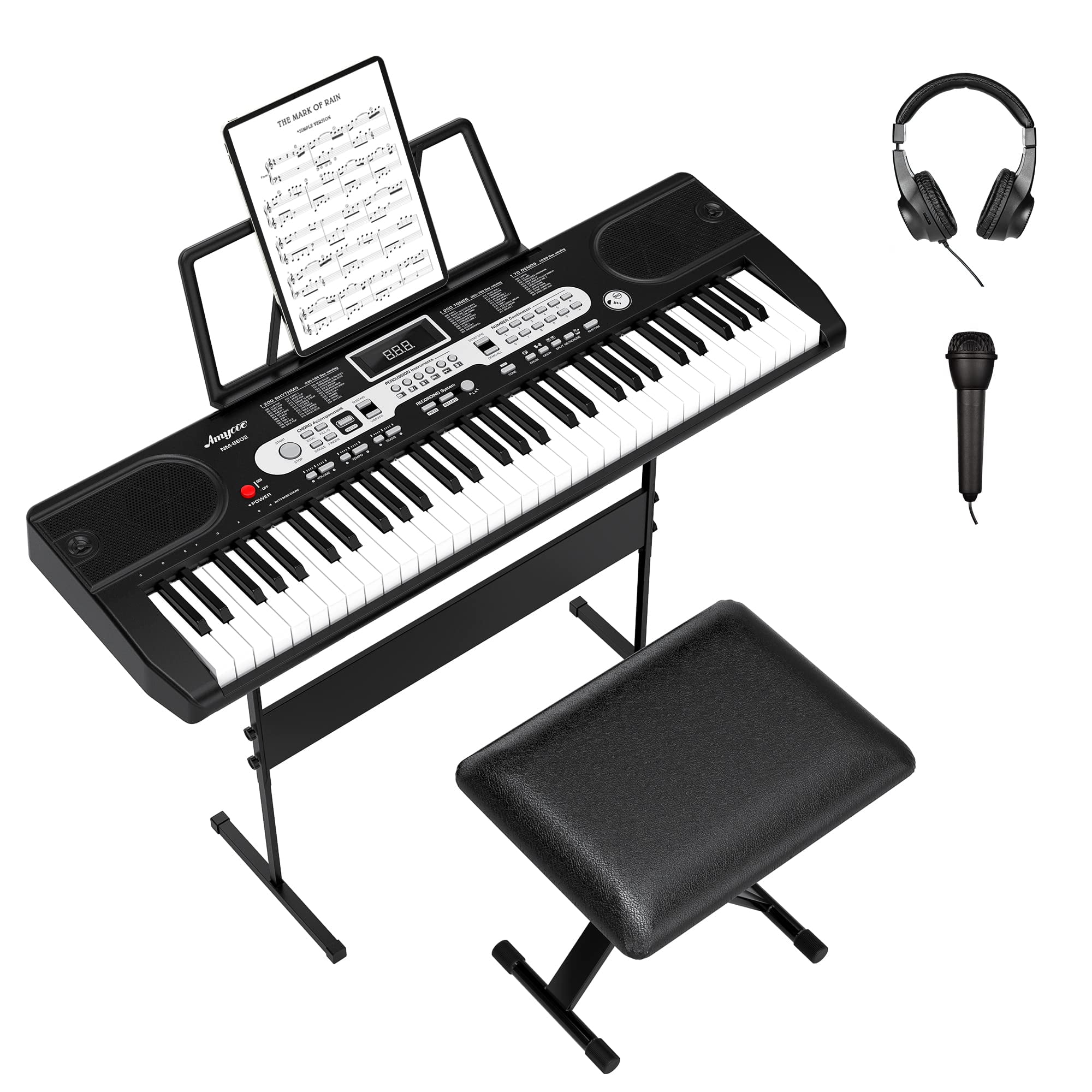 61-Key Electric Keyboard Piano Set – Perfect for Beginners and Kids，Sturdy Stand and Adjustable Stool, Carrying Bag for Easy Transportation, Perfect Birthday or Christmas Gift