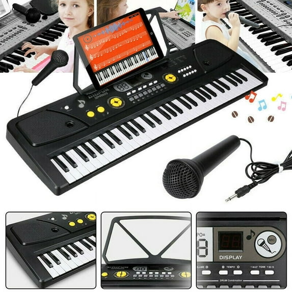61-Key Electronic Keyboard Portable Digital Music Piano with USB, Mic, & Headset