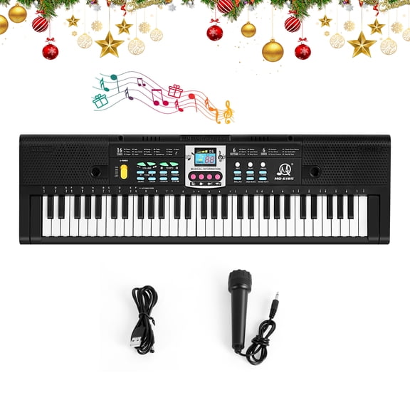 61-Key Electronic Keyboard for Beginners with Microphone, LCD, 16 Tones, 6 Rhythms, Recording  Portable Piano, Dual Power (USB/Battery)