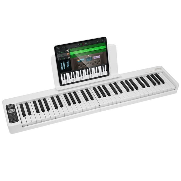 61 Key Foldable Bluetooth MIDI Keyboard Piano Portable Electronic Digital Piano with Sustain Pedal Touch Sensitive Lighted Keys Bag Rechargeable for Beginners Teens Adults White