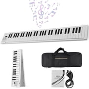 61-Key Foldable Electronic Piano Multifunctional Electronic Piano Keyboard with LED Display Built-in Rechargeable Battery Portable Musical Instrument Digital Piano with Carrying Bag for Beginners
