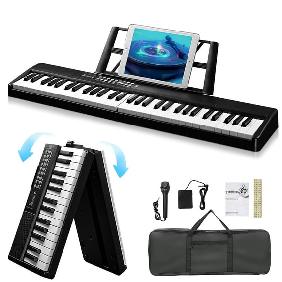 61 Key Folding Piano Semi-Weighted Standard Keyboards Digital Piano with Bluetooth, Handbag,for Piano Lover Black color