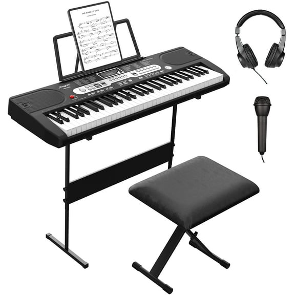 61 Key Keyboard Piano, Electric Piano Keyboard Kit, Includes Speaker Microphone, Sheet Stand and Power Supply, Gift for Beginners