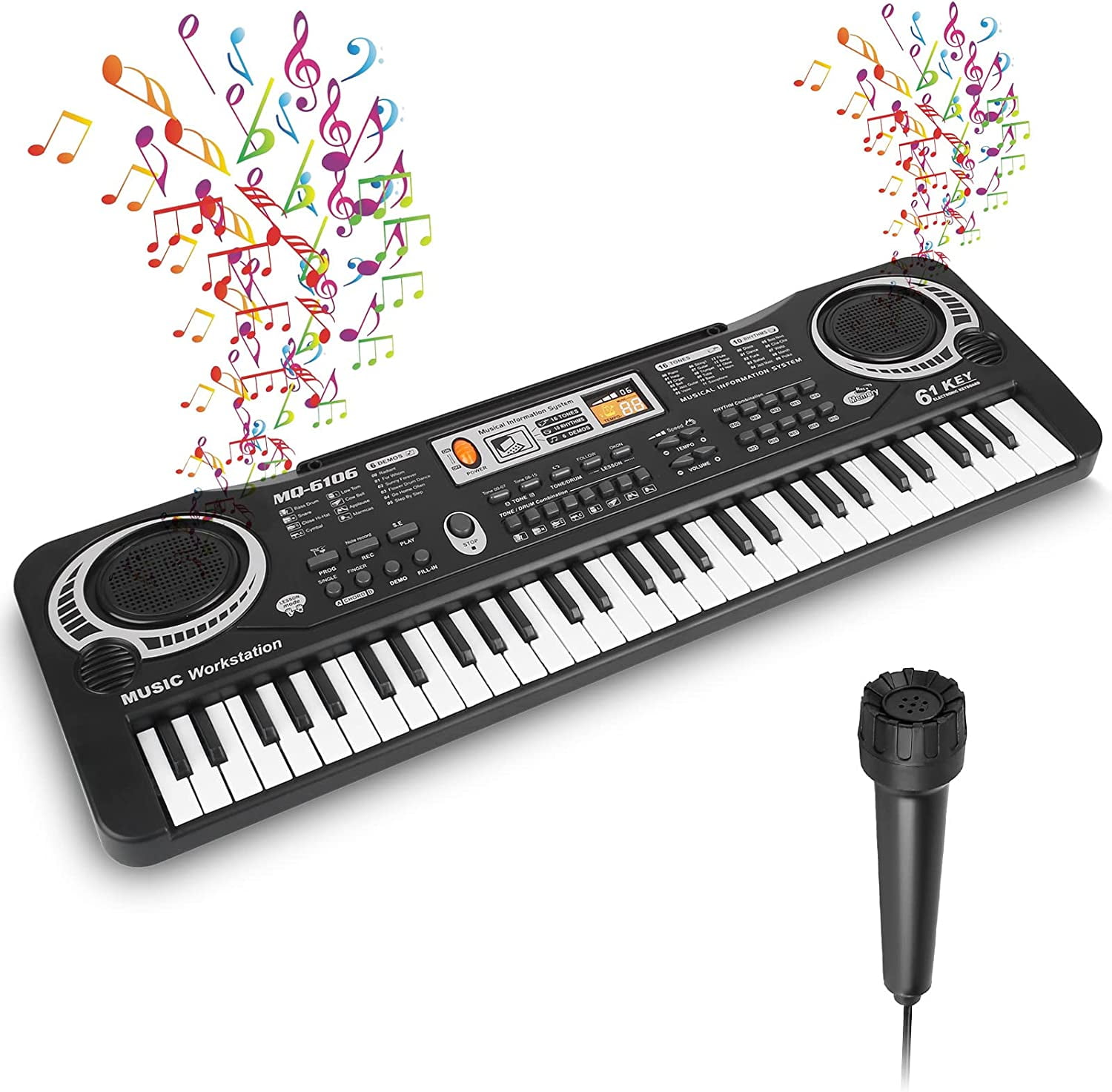 61 Keys Piano Keyboard Digital Music Electronic Keyboard with Microphone Electric Piano Musical Instrument Learning Keyboard for Beginners Girls Boys
