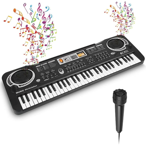 61 Keys Piano Keyboard Digital Music Electronic Keyboard with Microphone Electric Piano Musical Instrument Learning Keyboard for Beginners Girls Boys