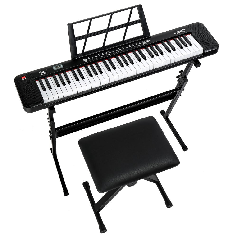 61 Key Keyboard Piano with Stand & Bench Kit, Stand, Lighting Digital Piano with LED Screen, Built-In Speakers, Headphones, Microphone, 3 Teaching Modes for Beginners (Black)