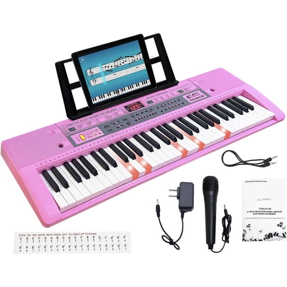 61 Key Keyboard Piano with Lighted Up , Musical Mini Keyboard Piano with keyboard stand, Digital Portable Synthesizer Keyboards for Beginners ()