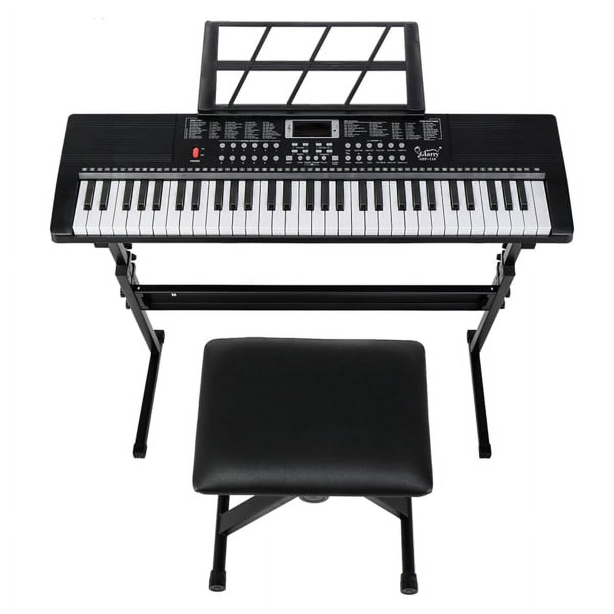 61 Key Keyboard with Piano Stand, Piano Bench, Built In Speakers, Headphone, Microphone, Music Rest, LED Screen, 3 Teaching Modes for Beginners