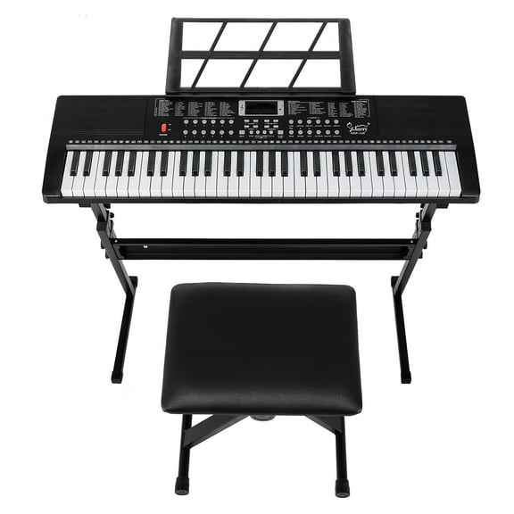61 Key Keyboard with Piano Stand, Piano Bench, Built In Speakers, Headphone, Microphone, Music Rest, LED Screen, 3 Teaching Modes for Beginners