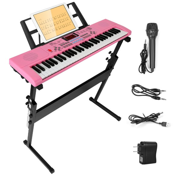 61 Key Piano Keyboard Set, iMounTEK Electronic Keyboard Electric Musical Piano Instrument for Beginner with Keyboard, Microphone, Stand, Pink