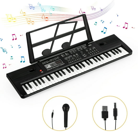 61-Key Portable Digital Piano Keyboard, Ideal for Beginners, Black