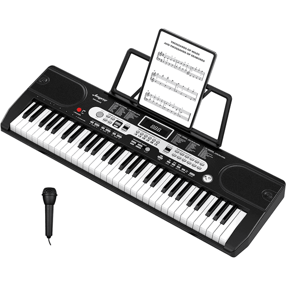 61-Key Portable Electronic Keyboard Piano for Beginners & Kids – Digital Electric Piano with LCD Display, 200 Voices, 200 Rhythms, Microphone, Sheet Music Holder, Note Stickers, Carry Bag