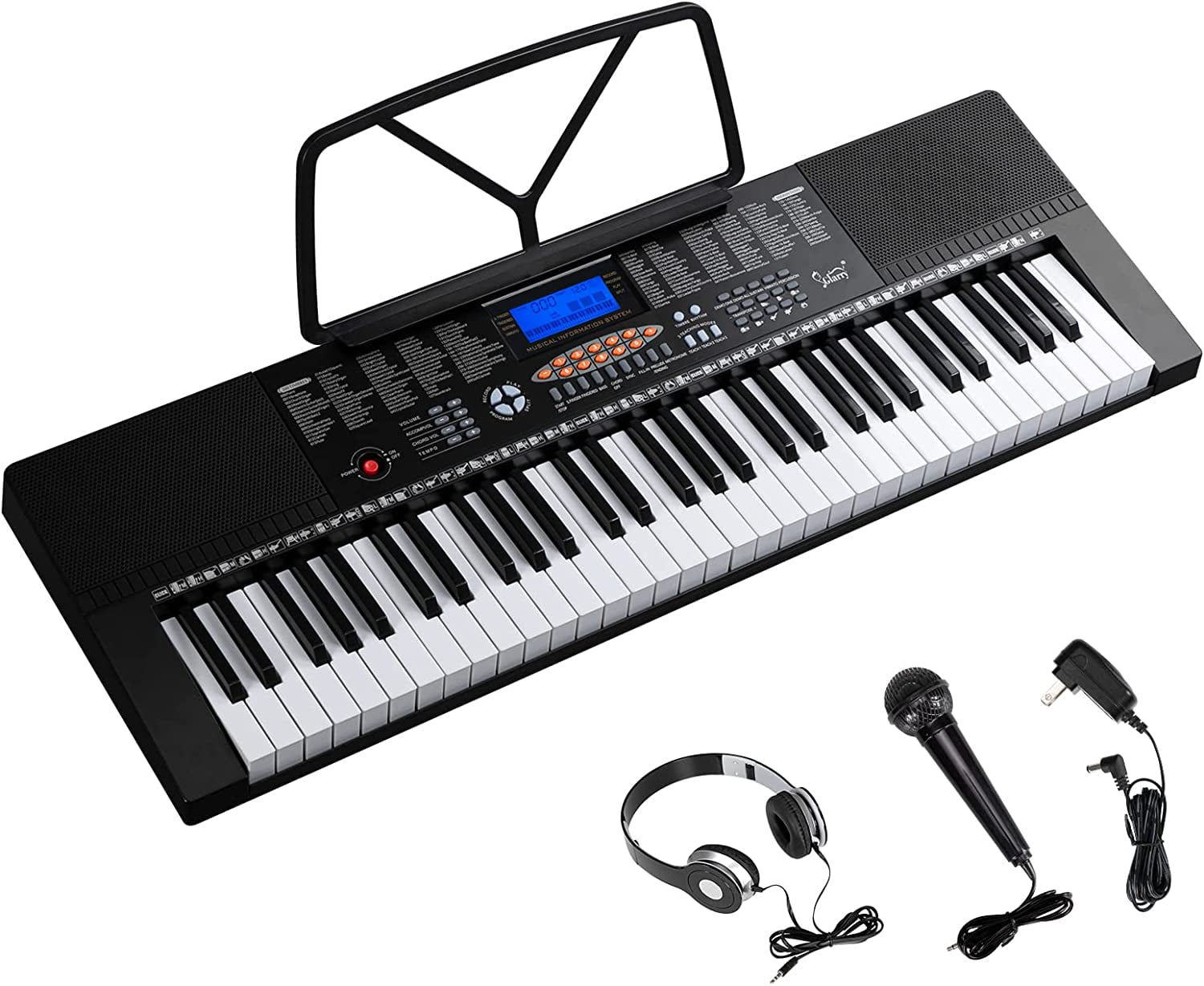 61-Key Portable Electronic Piano Keyboard w/LCD Screen, Microphone ...