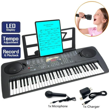 61-Key Portable Electronic Piano Keyboard with Stand Microphone For Kids Gift