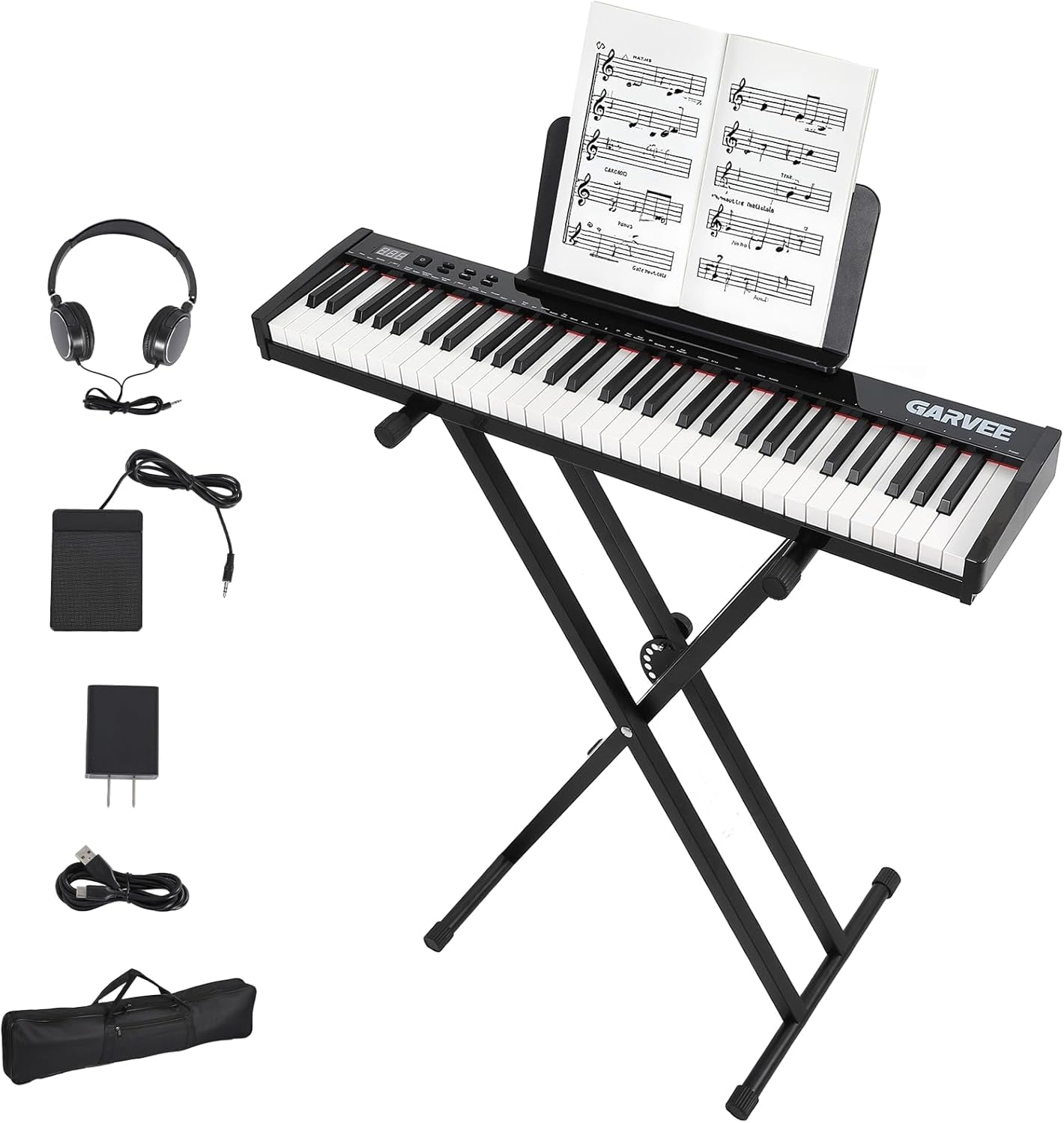 61-Key Portable Keyboard Piano,Electronic Keyboard Piano with Music Stand & Power Adapter, For Beginners to Professional Players,for Birthday or Christmas Gift