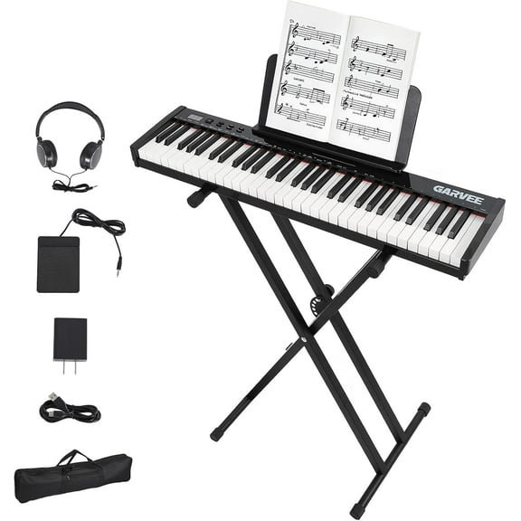 61-Key Portable Keyboard Piano,Electronic Keyboard Piano with Music Stand & Power Adapter, For Beginners to Professional Players,for Birthday or Christmas Gift