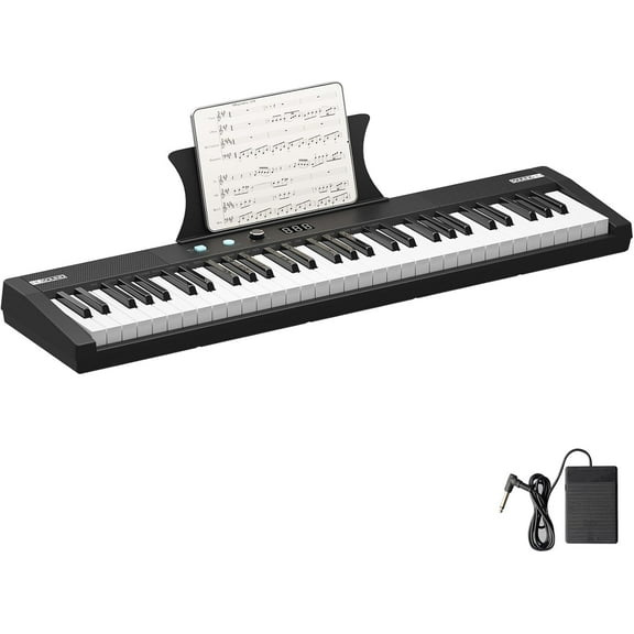 61-Key Semi-Weighted Keyboard Piano, Portable Electric Piano for Beginners and Professionals, Digital Piano with Power Supply, Pedal & Built-In Speakers (Stand Not Included)
