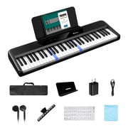 Rhymo 61 Key Smart Piano Keyboard with Light up Keys,Learning Keyboard for Beginners, Velocity Sensitive Electric Piano Keyboard & App LearningBlack