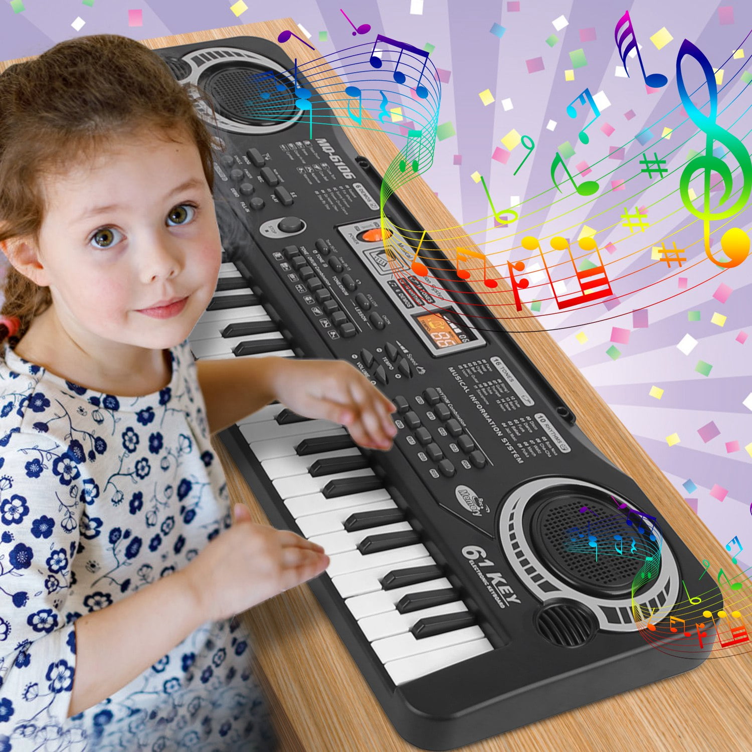 61 Keys Digital Music Electronic Keyboard, TeqHome Electric Piano Musical Instrument, Kids Learning Keyboard w/ Microphone For Beginners Kids Girls Boys Adults Gift