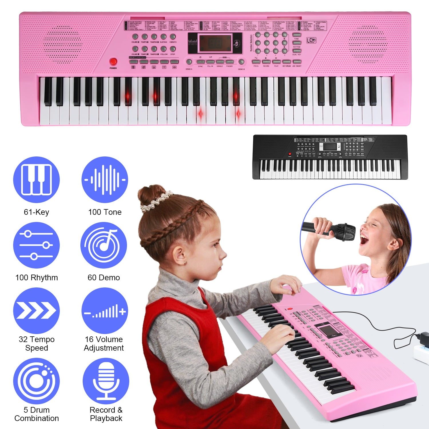 61 Keys Electric Digital Piano Music Keyboard, Kid Learning Keyboard