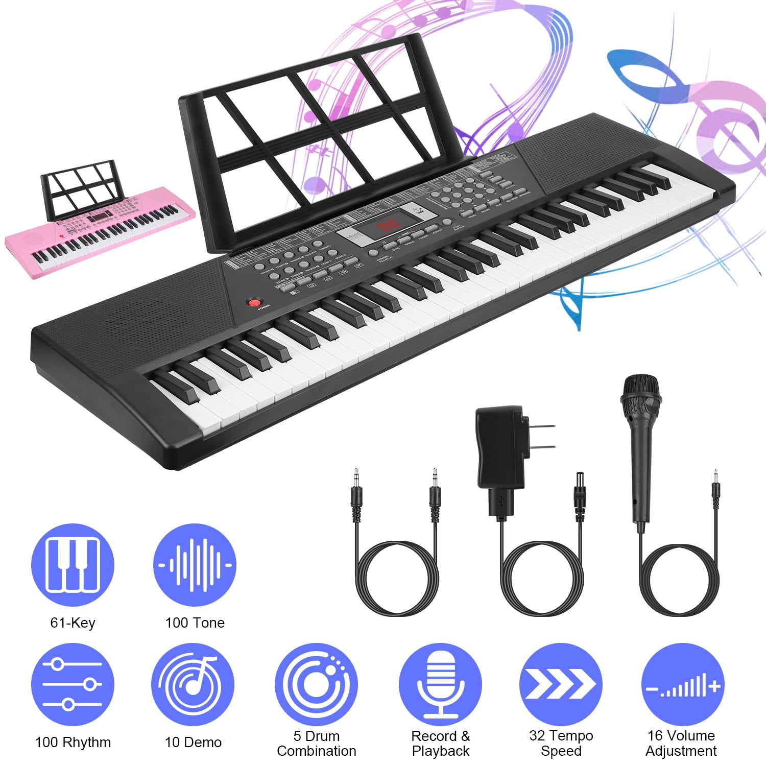 61 Keys Electric Digital Piano Music Keyboard, Kid Learning Keyboard
