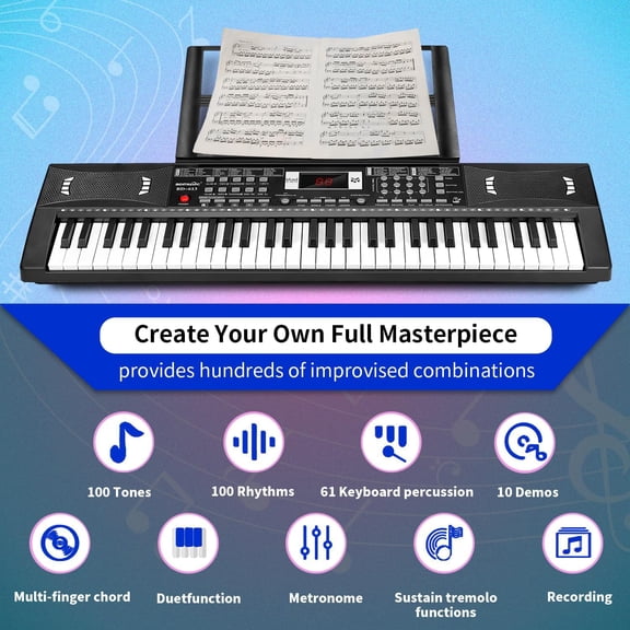 61 Keys Electronic Digital Piano with Microphone, Portable Keyboard for Beginners
