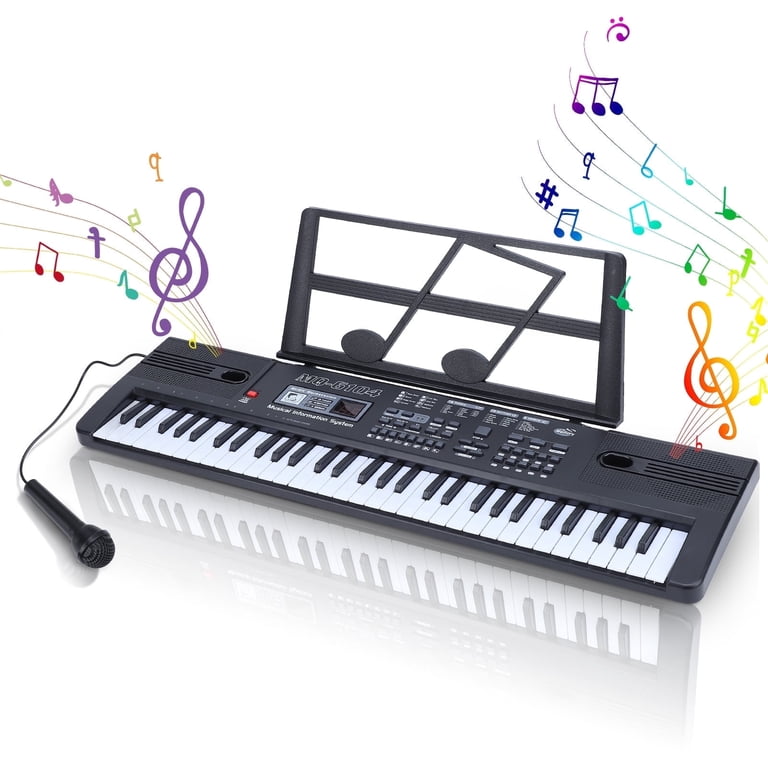 Teclado Electrónico De 61 Teclas – Portátil, Con Micrófono, Soporte Y Pegatinas, Para Niños Y Principiantes