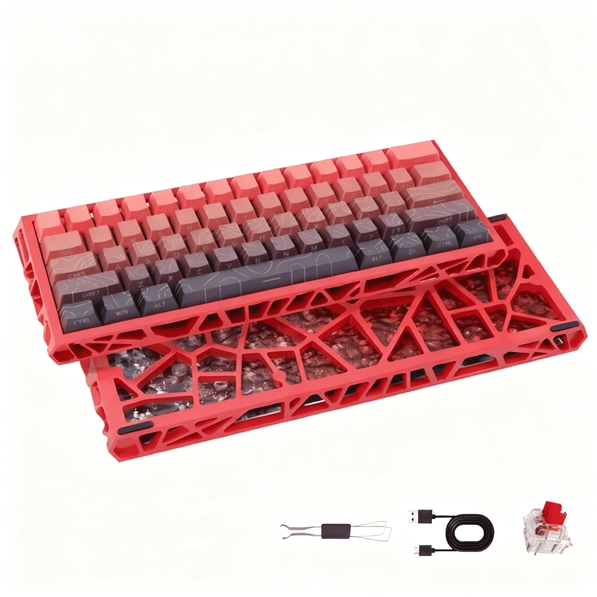 61 Keys Hot Swappable Mechanical Keyboard, Linear Red Switch RGB Backlit PBT Keycaps N-Key Rollover Compact Hollow Shell Gaming Keyboard for PC Laptop