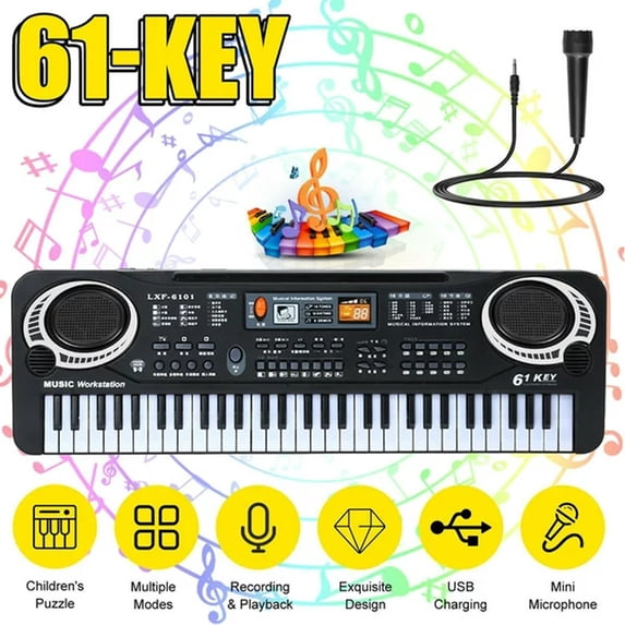 61 Keys Kids Digital Music Electronic Keyboard Electric Piano Beginner Keyboard for Girls & Boys, Ages 4-8, 9-12, 13-19 with Microphone
