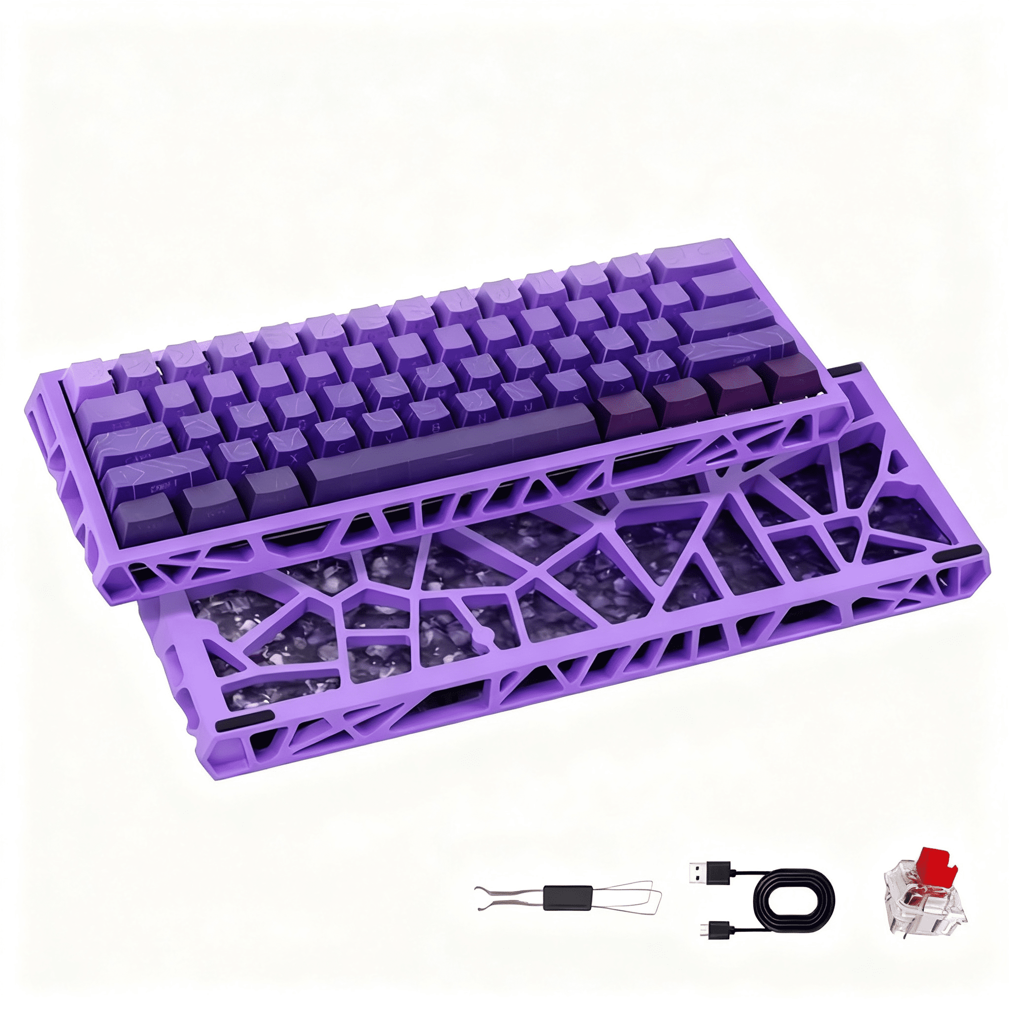 61 Keys Mechanical Keyboard, 60% Layout, Hollow Shell in 6 Colors, RGB Backlit, Full N-Key Rollover, Hot-Swappable Linear Red Switch, Backlit PBT Keycaps