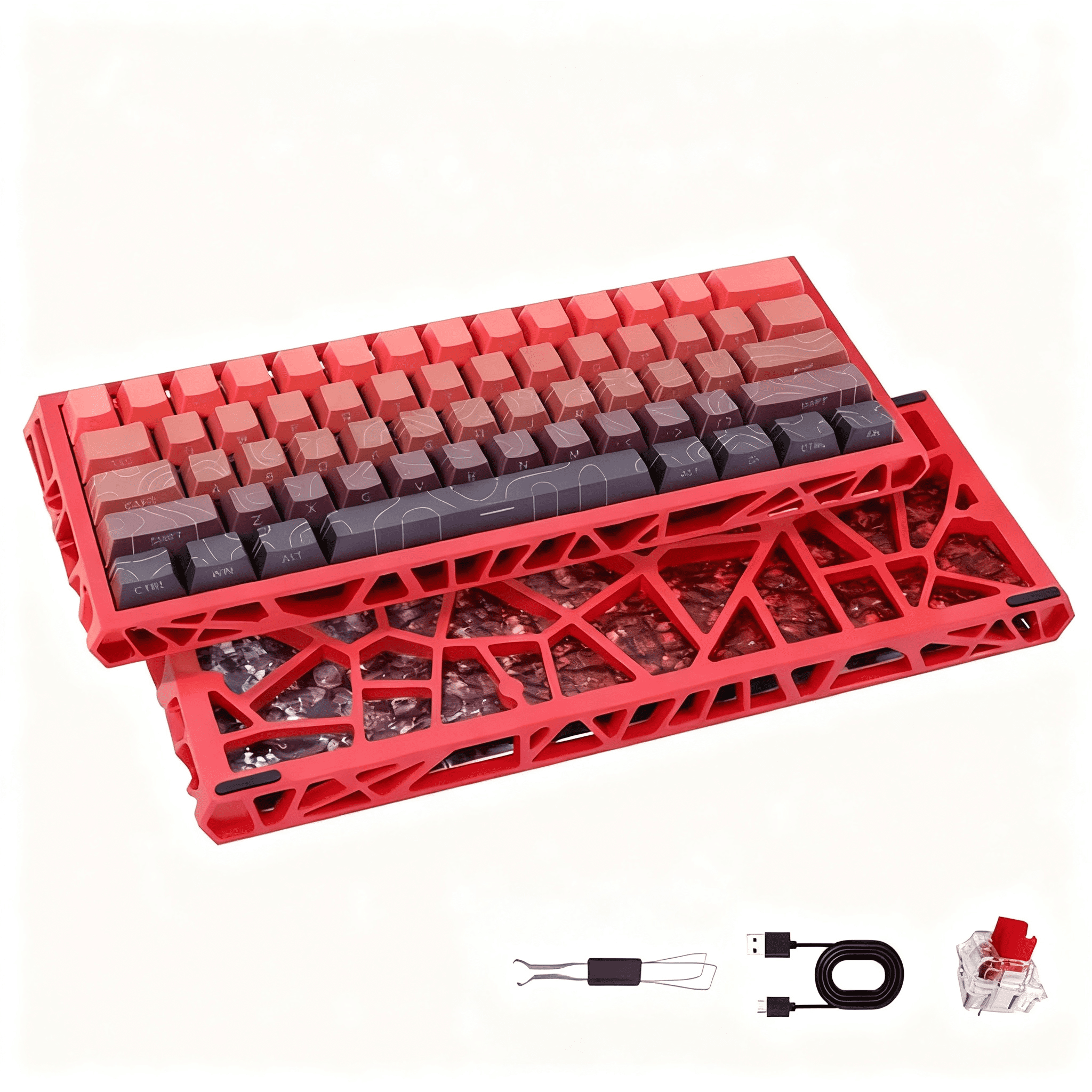 61 Keys Mechanical Keyboard, 60% Layout, Hollow Shell in 6 Colors, RGB Backlit, Full N-Key Rollover, Hot-Swappable Linear Red Switch, Backlit PBT Keycaps