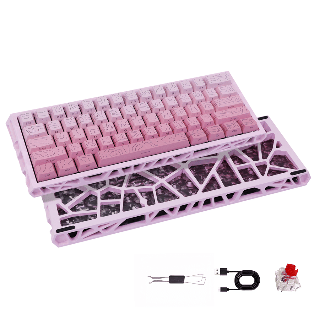 61 Keys Mechanical Keyboard, 60% Layout, Hollow Shell in 6 Colors, RGB Backlit, Full N-Key Rollover, Hot-Swappable Linear Red Switch, Backlit PBT Keycaps