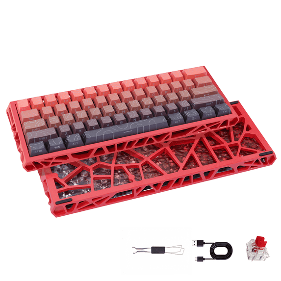 61 Keys Mechanical Keyboard, 60% Layout, Hollow Shell in 6 Colors, RGB Backlit, Full N-Key Rollover, Hot-Swappable Linear Red Switch, Backlit PBT Keycaps