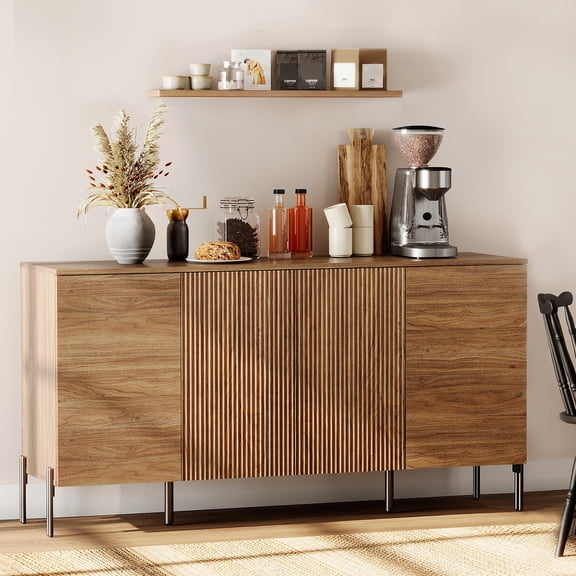 61" Minimalist 4-Door Sideboard With Rectangular Geometric Design And Double Chopstick Leg Base