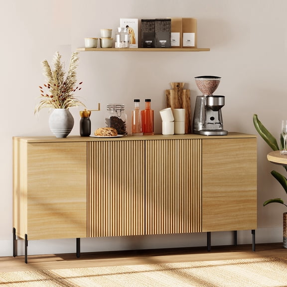61" Minimalist 4-Door Sideboard With Rectangular Geometric Design And Double Chopstick Leg Base