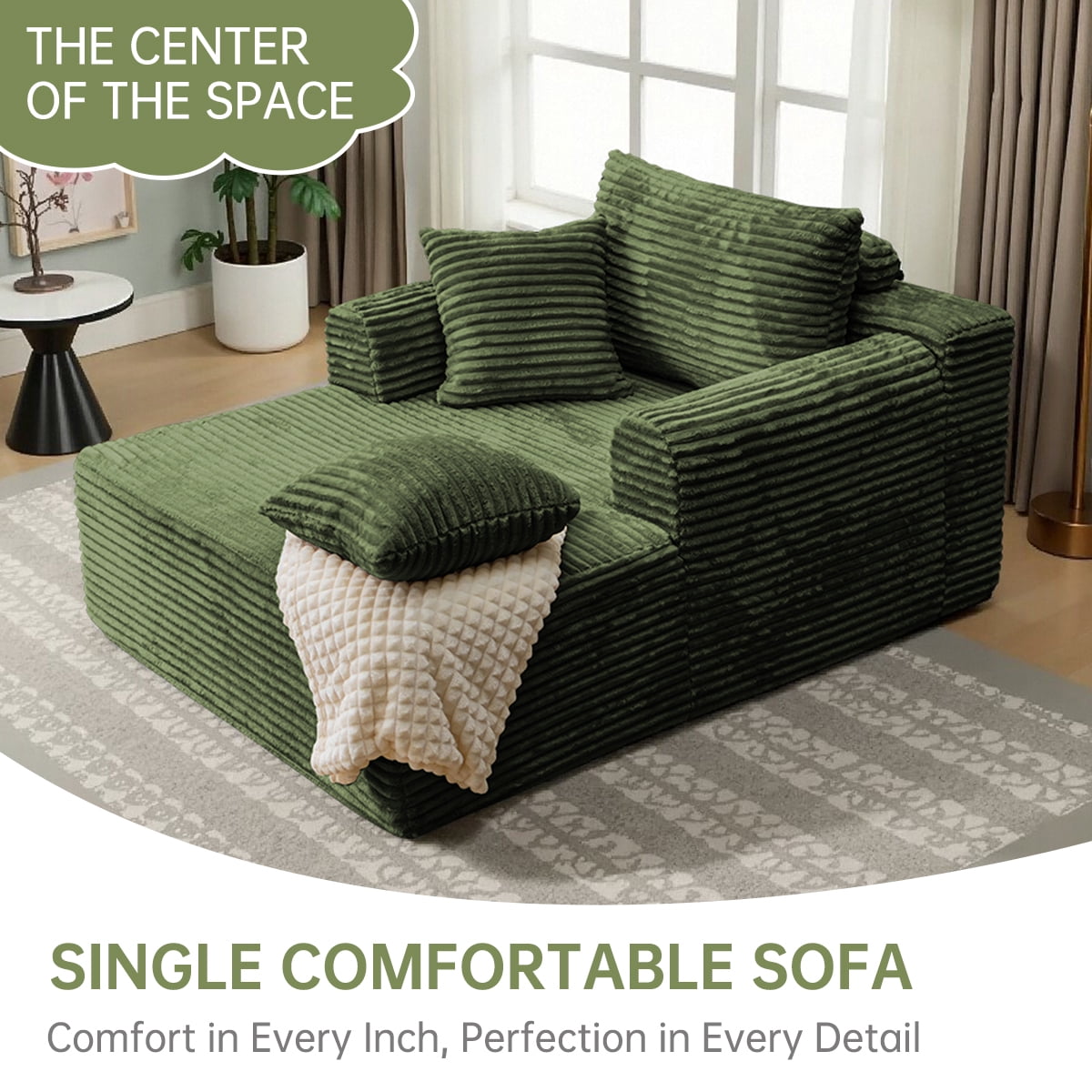 61''Oversized Chaise Lounge Chair Indoor Cloud Corduroy Floor Sofa Bed ...