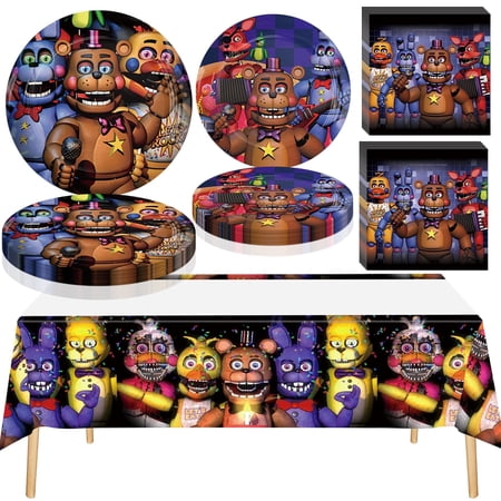 61 PCS Five nights Tableware Sets, Birthday Party Paper Plates and Napkins Set Includes 40 PCS Plates, 20 PCS Napkins, 1 Tablecloth for Birthday Party Supplies