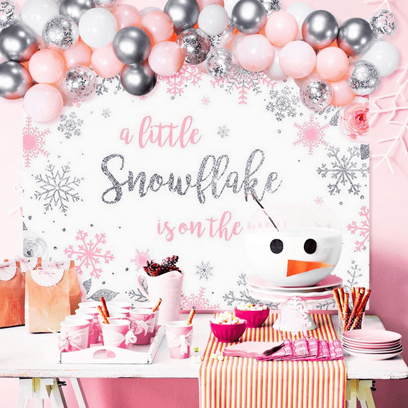 61 PCS Pink A Sflake is On the Way Decoration Little Sflake Baby Shower Decorations Sflake Baby Shower Supplies Sflake is On the Way Backdrop Sflake Party Supplies