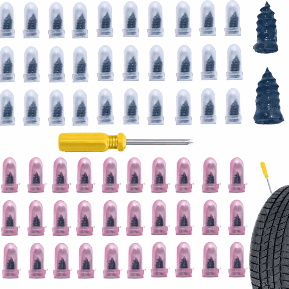 61 PCS Tire Repair Rubber Nail, Vacuum Tire Repair Kits Spiral Rubber Screws, Fast Self-Service Tool for Car, Truck, Motorcycle, Tractor Tire Puncture Repair (Black)