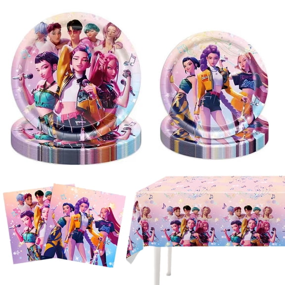 61 Pcs Magical Music Themed Party Tableware, Include Dinner Plates, Napkins and Disposable Tablecloth Birthday Party Decorations Supplies, Serves 20 Guests