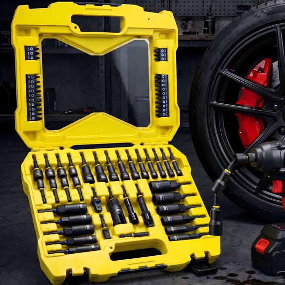 61 Pcs Magnetic Impact Nut Driver Set Metric & SAE with Socket Adapters, Wing Nut Driver, Bit Holder, Universal Sockets, Quick Release Extension, Power Bits, Pivoting Nutsetter,Storage Box