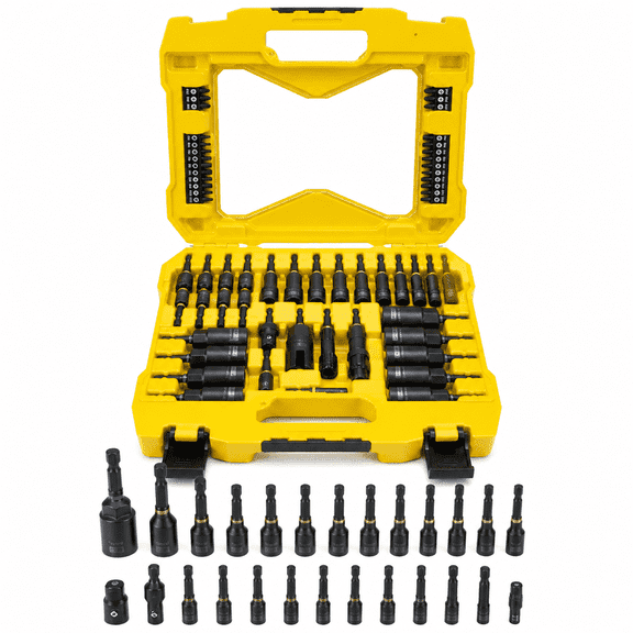 61 Pcs Magnetic Impact Nut Driver Set Metric & SAE with Socket Adapters, Wing Nut Driver, Bit Holder, Universal Sockets, Quick Release Extension, Power Bits, Pivoting Nutsetter,Storage Box