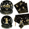 thumbnail image 1 of 61 Pcs Mr Onederful Birthday Decorations - Black Gold Birthday Plates, Napkins, and Tablecloth First Birthday Decorations Tableware for Baby Shower 1st Birthday Boy Decorations, Serve 20 Guests, 1 of 6