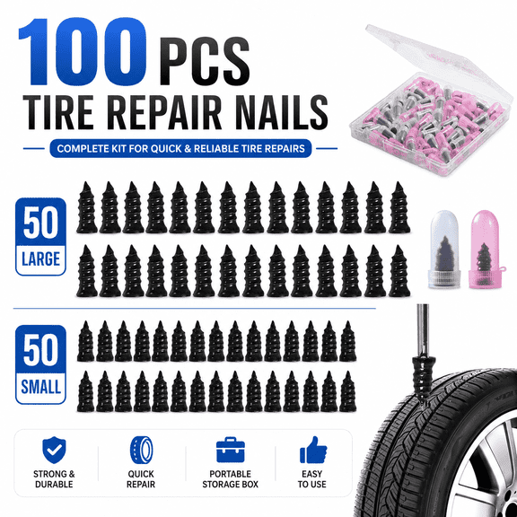 100 Pcs Tire Repair Screws, Tire Repair Rubber Nail, Screw in Tire Plugs,Quick Tool Tire Plugs, Self-Service Tire Repair Rubber Nail Kit for Patching Punctures in Vacuum Tires of Cars, Motorcycles