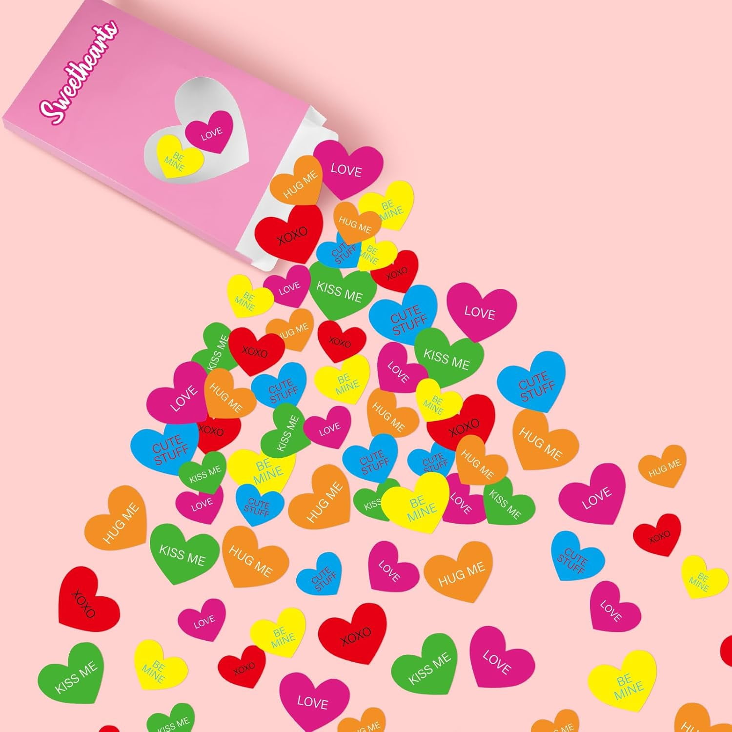 61 Pcs Valentine's Day Wall Decorations Valentine's Day Conversation Hearts 1 Box 60 3D Heart Stickers Wall Decals for Sweethearts Candy, Classroom, Office,Wedding Decor