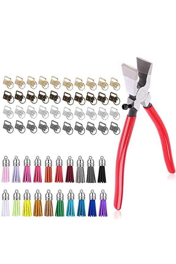 61 Pcs for Key Fob Hardware Set with Pliers1eatherTassels for Wristlet Clamp for Key Lanyard for Key Chain Making Supplies