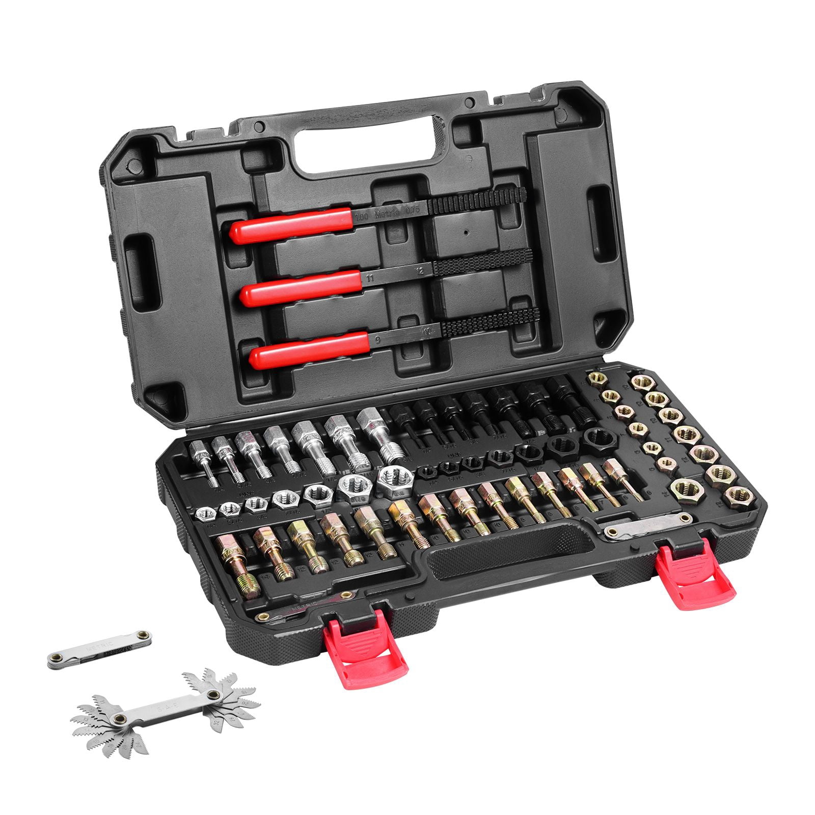 61-Piece Thread Chaser Set, HSS Taps & Dies, 3 Thread Files, Color-Coded (UNC/UNF/Metric), HRC 55-62, for Rusted Fasteners, Cylinder Heads & Engine Blocks