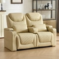 thumbnail image 1 of 61" RV Loveseat Recliner, Double Recliner Furniture with 3 Arms and 2 Pillows, Wall Hugger Recliners & 135° Reclining Theater Seating (Beige PU Leather RV Couch), 1 of 6